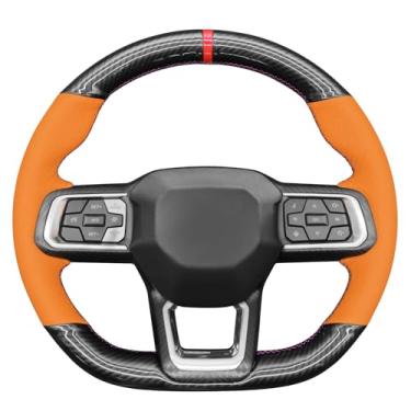 Imagem de MEWANT Capa de volante costurada à mão para Ford Mustang 2024 2025 Acessórios de volante para Ford Mustang 2024 2025