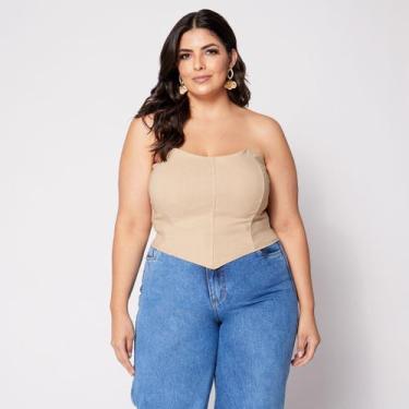 Imagem de Blusa Cropped Plus Morcego Corset com Bojo - Sal Do Mar, Bege