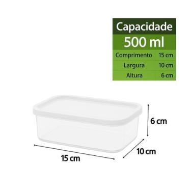 Imagem de Kit 6 Potes Plástico Retangular Transparente 500ml Pote para Alimentos