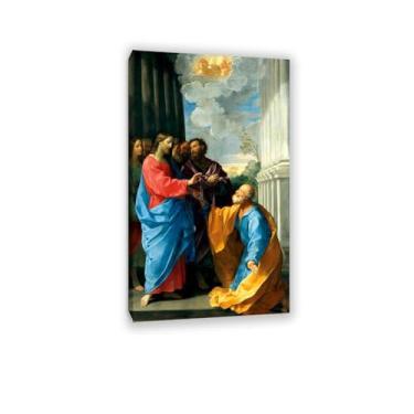 Imagem de Pinturas famosas em tela, Cristo entregando as chaves a São Pedro, reproduções de pintura a óleo de pôster, arte de parede em tela giclée, para sala de estar, escritório, presentes 85 x 50 cm (33 x 20