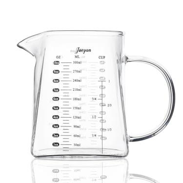 Imagem de Joeyan Jarra de vidro pequena de 293 ml, copos medidores de vidro em forma de V com alça e bico, copos de café expresso de borossilicato transparente, copo de espumador de café e leite, base quadrada