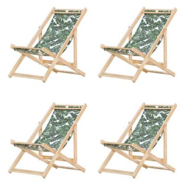 Imagem de Kit 4 Espreguiçadeiras Preguiçosa Dobrável sem Braço Madeira Maciça co
