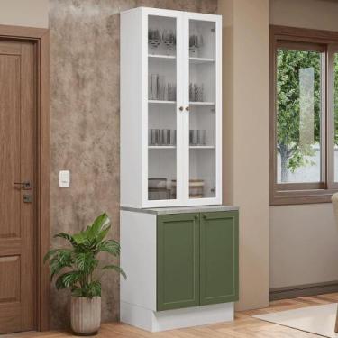 Imagem de Kit Balcão + Cristaleira 70Cm Vik Madesa Branco/verde/branco