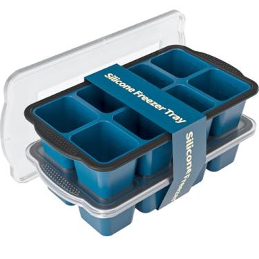 Imagem de GORCI Bandeja de gelo para freezer, 16 cubos grandes de 1/2 filhote, bandejas de gelo de silicone para freezer com tampa, resistente, resistente e fácil de remover, adequada para uísque, café, ervas
