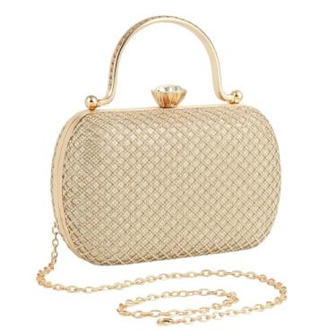 Imagem de FERUN Bolsa Clutch Dourada com Strass – Festa, Casamento e Eventos, 19,5 x 12 x 3,5 cm, Design Luxo com Alça e Corrente