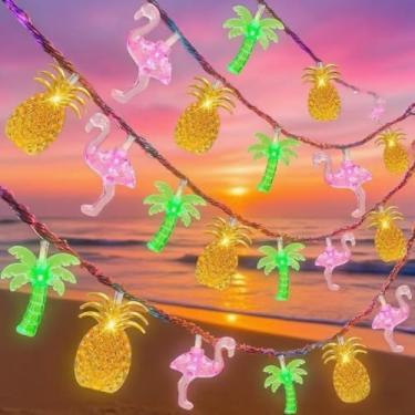 Imagem de DOMORA HOME 20 luzes de LED tropicais à prova d'água flamingo abacaxi palmeira com 8 modos de luzes havaianas operadas por bateria para decoração de festa na praia na piscina (amarelo, 3 m)