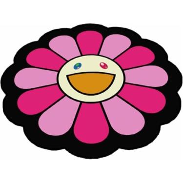 Imagem de Tapete de rosto sorridente, tapete de flores de arco-íris, felpudo para quarto, tapetes antiderrapantes, tapete redondo de girassol, almofada de cadeira de quarto, tapetes, B, 120 cm