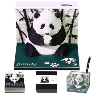 Imagem de Cowenhey Calendário 3D, calendário de mesa 2026 com luz LED, bloco de notas de árvore 3D, calendário de mesa criativo, presente de Natal para colegas, decoração de mesa (Panda)