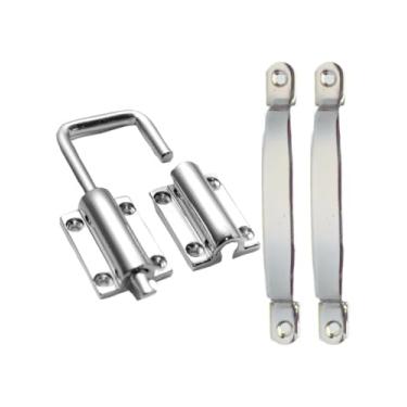 Imagem de Kit Trinco + Puxador Para Porta Camarão Janela Gaveta 3 pçs Aluminio Maciço Cromado Polido