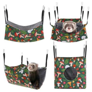 Imagem de Pacote com 4 redes para furões para gaiola, conjunto de rede de animais pequenos com padrão de cogumelos, redes de rato, laváveis, aconchegante, cama suspensa para chinchila, porquinho-da-índia