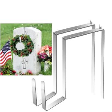 Imagem de Aihmilcl Cabide de guirlanda ajustável de Natal – 2 peças de suporte de guirlanda de cemitério de aço inoxidável, suporte de guirlanda forte para decorações de lápides