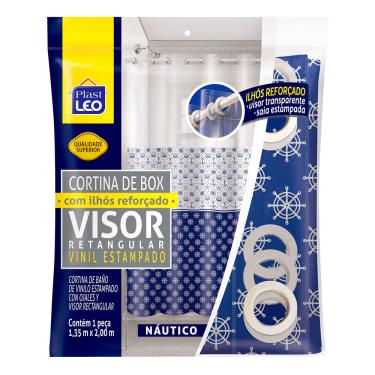 Imagem de Cortina para Box Plast Leo Vinil com Ilhós e Visor Retangular 1,35x2,00m Estampada Náutico