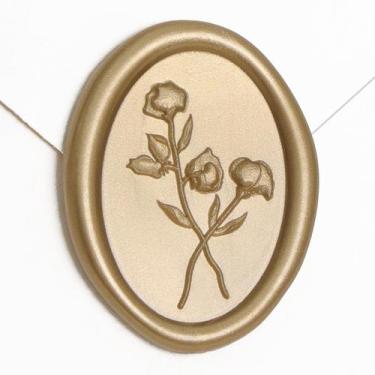 Imagem de Adesivos UNIQOOO Wax Seal 3D Flower Oval Light Gold 50 unidades