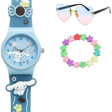 Imagem de Relogio azul infantil silicone + caixa + oculos pulseira crianca pulseira ajustavel menina