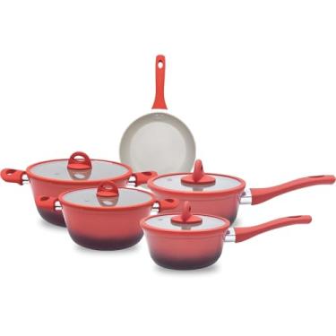 Imagem de Conjunto de Panelas Casambiente 5 Peças Vermelha Revestimento Cerâmica Alumínio Compatível Indução e Vitrocerâmico