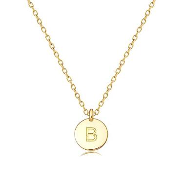 Imagem de MIDDLUX Presentes personalizados exclusivos para ela, colares com inicial para mulheres, colar com pingente de moeda gravada em dois lados, joias de estilo minimalista para uso diário, 16 + 2" design,