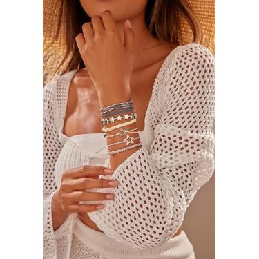 Imagem de Conjunto de pulseiras femininas com pingente de estrela boho, 7 peças, pulseiras ajustáveis feitas à mão, conjunto de pulseiras de amizade em camadas para o verão, praia e uso diário