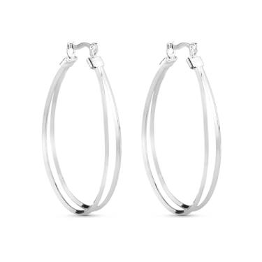 Imagem de Brinco Argola Dupla Grande Banhado a Prata - Semi Joia Elegante e Moderna - Ideal para Dia a Dia ou Ocasiões Especiais