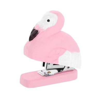 Imagem de shamjina Grampeador de madeira em forma de animal, estatueta artística esculpida à mão, item de papelaria divertido. Ideal para escritório, casa e sala de, Formato de Flamingo