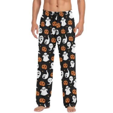Imagem de Calça de pijama Ollabaky Halloween para homens Ghost Pumpkin Print