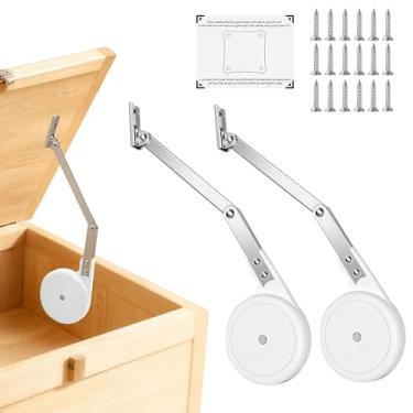 Imagem de Pacote com 2 dobradiças para caixa de brinquedos de fechamento macio, dobradiças de peito resistentes para porta-malas, baús e bancos de cedro, montagem reversível esquerda e direita, estrutura de