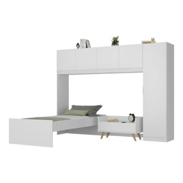 Imagem de Cama De Solteiro Com Colchão/guarda Roupa/mesa De Cabeceira Retrô Dublin Multimóveis Mp4037 Bca/nat