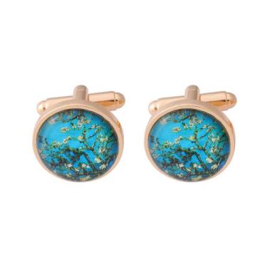 Imagem de Abotoaduras azuis em flor de amêndoa inspiradas em Vincent Van Gogh - 