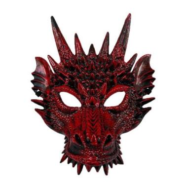 Imagem de Máscara Red Dragon Full Face PVC, adereço de fantasia 28x21cm para adu