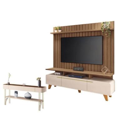 Imagem de Rack Bancada Essenza E Painel Link 2.0 Com Aparador Vivant Off White Castanho - Hb Móveis