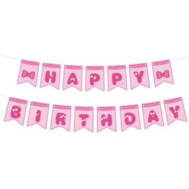 Imagem de Kawaii Decoração Festa Aniversário, Pré-Enfiada Laço Rosa Fofo Happy Birthday Banner Cenário Temático Desenho para Meninas Mulheres Doces Suprimentos Festa Lembrancinhas