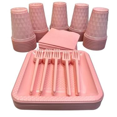 Imagem de Kit Festa com 180 itens - 40 Pratos 40 Copos 50 Garfinhos 50 Guardanapos Descartáveis Aniversário Candy (Rosa Candy)