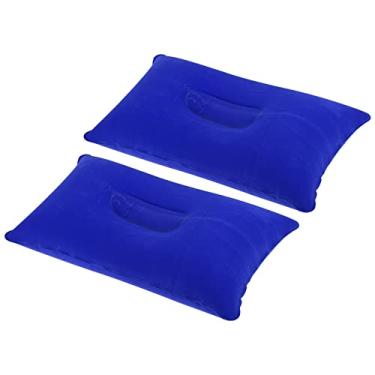 Imagem de Travesseiro inflável, pacote com 2 almofadas quadradas ultraleves para acampamento, viagem, descanso de pescoço, para caminhadas, mochilão, escritório, azul escuro