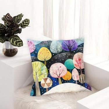 Imagem de Conjunto de 1 capa de almofada decorativa de árvore, capa de almofada quadrada para sofá, sala de estar, quarto, decoração de casa, 45 x 45 cm, A76
