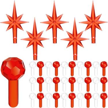 Imagem de Boao 105 lâmpadas de cerâmica para árvore de Natal e enfeites de luz de topo de estrela, redondos e heptagrama, lâmpadas de substituição para decoração de árvore de Natal (vermelho, transparente)