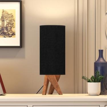 Imagem de Abajur de Mesa Viena Preto Cúpula em Tecido Premium e Tripé de Madeira Maciça