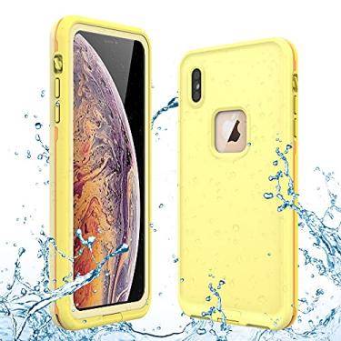 Imagem de GUSTAVE Capa à prova d'água para iPhone Xs Max, carregamento sem fio, à prova d'água, à prova de choque, capa robusta com protetor de tela integrado para iPhone Xs Max 6,5 polegadas, amarelo