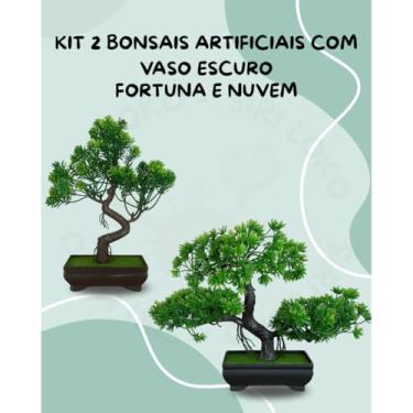 Imagem de Genérico, Kit 2 Bonsais Artificiais Realistas Com Vaso Escuro - Modelo Fortuna e Nuvem Decoração Zen