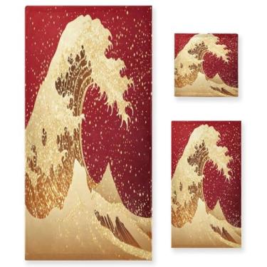 Imagem de Wassud Conjunto de 3 toalhas de banho Golden Wave, super macias e absorventes para banheiro, toalhas de banho de secagem rápida, toalha de banho para academia, spa, hotel