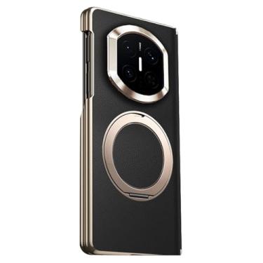 Imagem de FWYANZH Capa de couro genuíno para Huawei Mate X7, suporte de anel magnético giratório, proteção da lente da câmera, dobradiça galvanizada, capa à prova de choque, preta, Mate X7