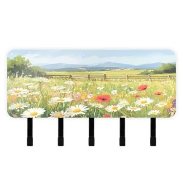 Imagem de Burbuja Porta-chaves Meadow Wildflowers com 5 ganchos, porta-chaves autoadesivo montado na parede, organizador de armazenamento de correio para entrada, decoração de casa