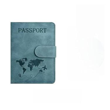 Imagem de Capa fina multifuncional para passaporte RFID com compartimentos para cartões e fecho de pressão para voos e viagens diárias, Seablue