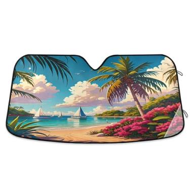 Imagem de Qilmy Para-brisa de carro, lindo cenário de praia, protetor de viseira dobrável mantém a frescura bloqueia raios UV e acessórios para proteger carros, SUVs, caminhões-(P) 674