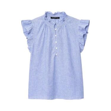 Imagem de Camisa Casual Solta Feminina Com Estampa De Folha De Lótus Neon Verão 