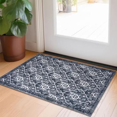 Imagem de KILOCOCO Tapete marroquino para área pequena, 5 x 7 cm, tapete de entrada, vintage, floral, lavável, antiderrapante, tapete de porta interna, com destaque oriental para lavanderia, cozinha, quarto,