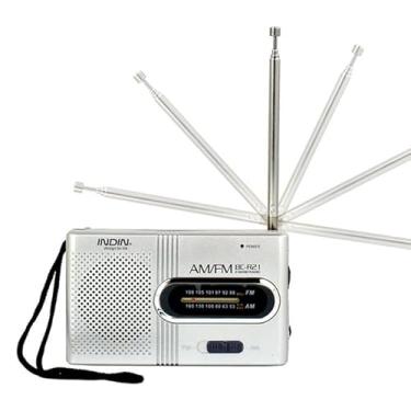 Imagem de Rádio AM/FM portátil com antena ajustável, mini rádio retrô, alto-falante transparente, fone de ouvido/conector auxiliar, 2 pilhas AA para uso em casa, passeios ao ar livre, viagens, presentes para