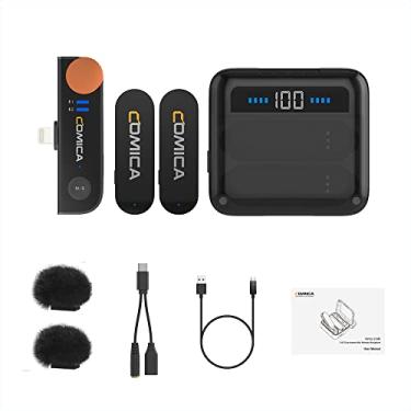 Imagem de COMICA Microfone de lapela sem fio Vimo S MI para iPhone com capa de carregamento, microfone Lav de canal duplo compacto, microfone de lapela sem fio para iPhone, iPad, Mac, gravação de vídeo, vlog