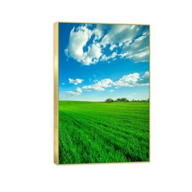 Imagem de BMZFYBS Quadro dourado arte de parede paisagem impressões em tela - nuvens de campo - pintura de decoração - imagens para quarto 50 x 75 cm 20 x 30 pol