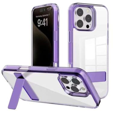 Imagem de Capa para iPhone 16/16 plus/16 pro/16 pro max, capa de telefone com suporte de metal com moldura de proteção de câmera de tela antiderrapante