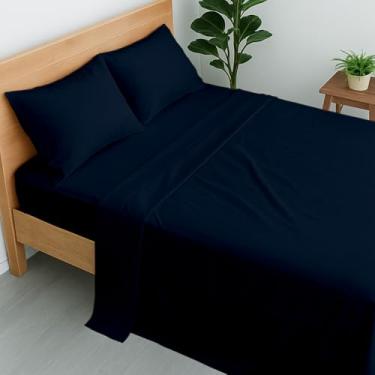 Imagem de Cottington Lane Jogo de lençol King 100% algodão, lençóis de qualidade de hotel de luxo azul marinho, bolso profundo para colchão de 20 a 40 cm, macio, durável, refrescante e respirável para cama king