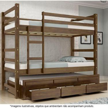 Imagem de Treliche Solteiro Com 3 Gavetas Em Madeira Maciça E Escada Ágata Castanho - Straub Web